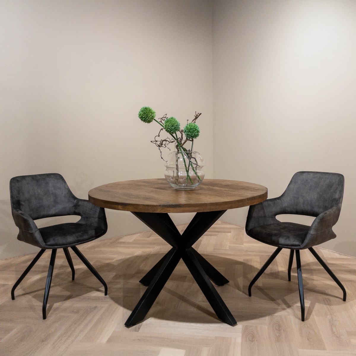 Livingfurn eetkamerstoel Capp draaibaar met arm Olive Velvet