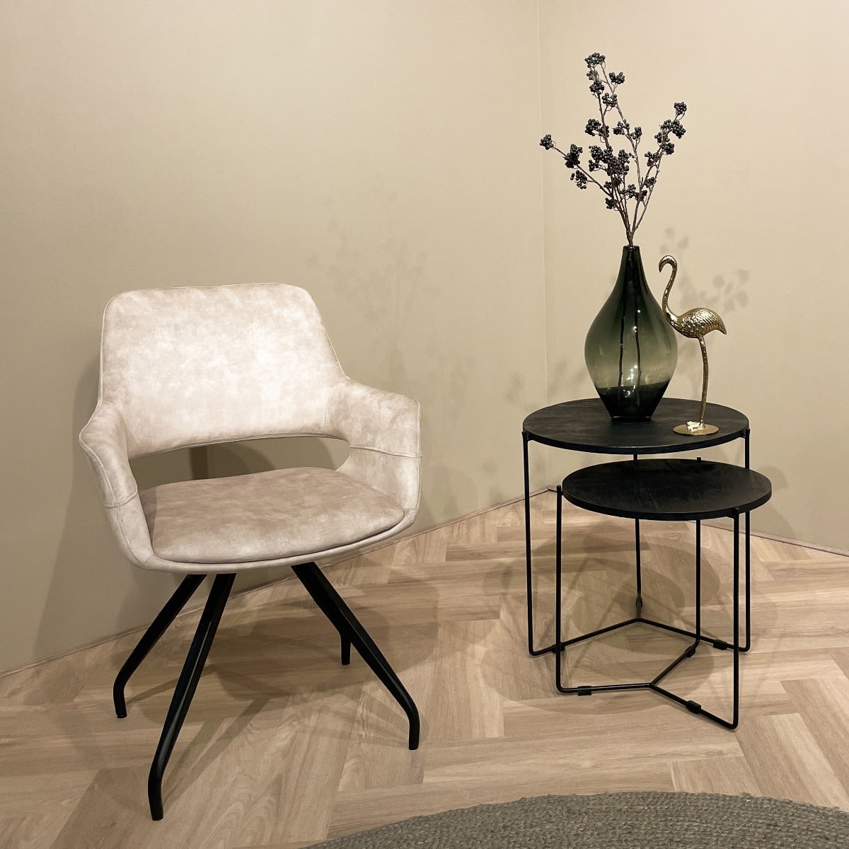 Livingfurn eetkamerstoel Capp draaibaar met arm Beige Velvet