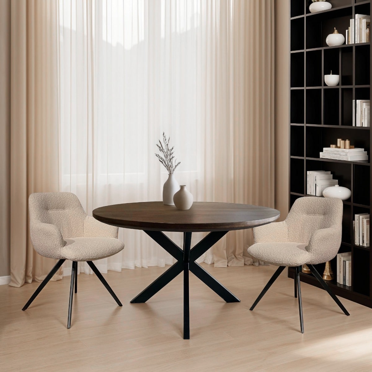 Livingfurn eetkamerstoel Doreen draaibaar met arm Boucle Beige