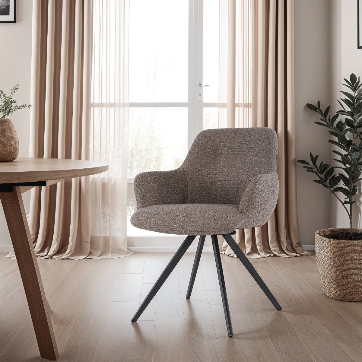 Livingfurn eetkamerstoel Doreen draaibaar met arm Boucle Brown