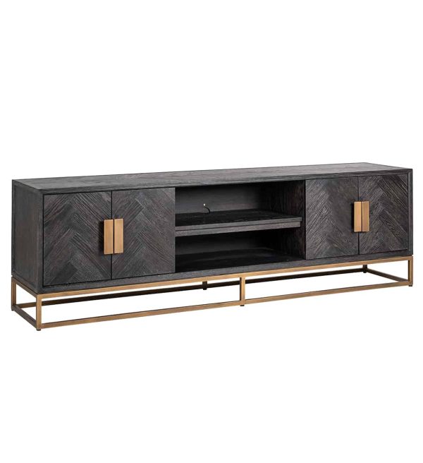 Richmond Interiors tv meubel Blackbone Brass 200x43x60 cm eiken