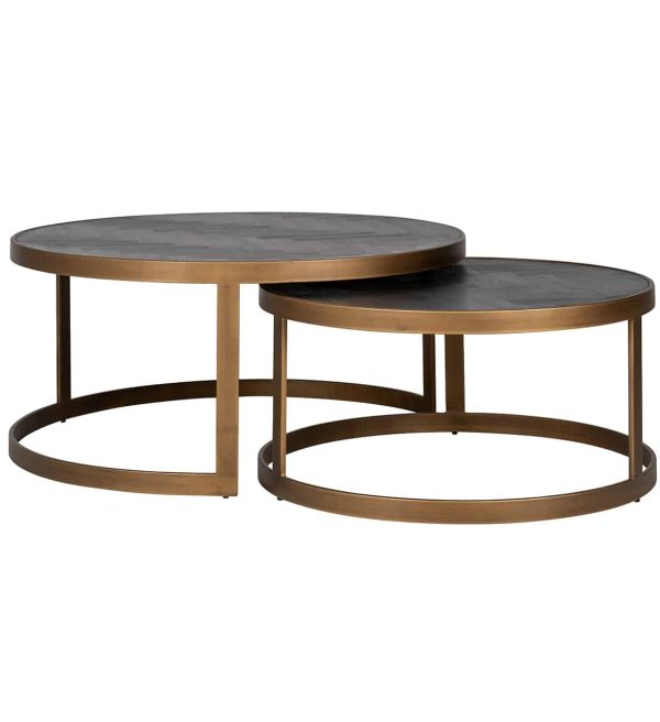 Richmond Interiors salontafel Blackbone Brass set van 2 eiken