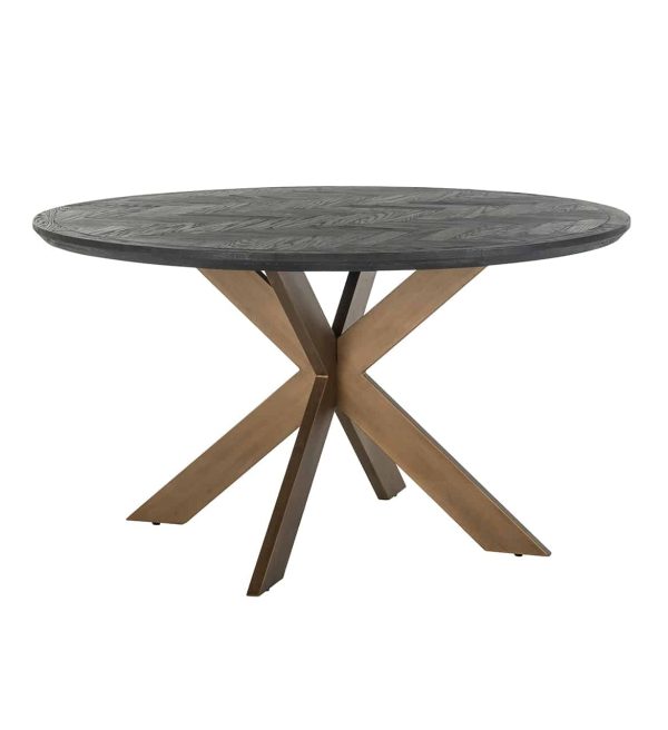 Richmond Interiors eettafel Blackbone Brass 140 cm rond eiken