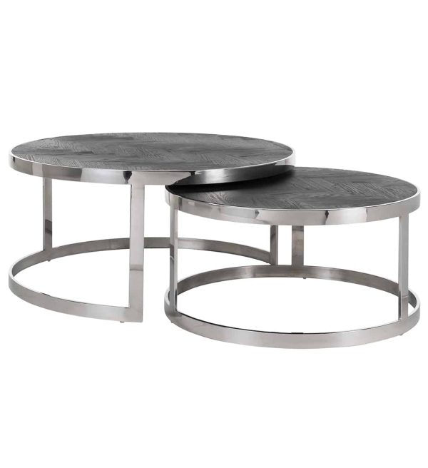 Richmond Interiors salontafel Blackbone silver set van 2 eiken