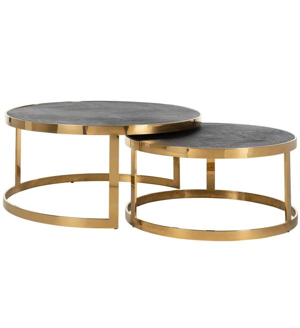 Richmond Interiors salontafel Blackbone gold set van 2 eiken