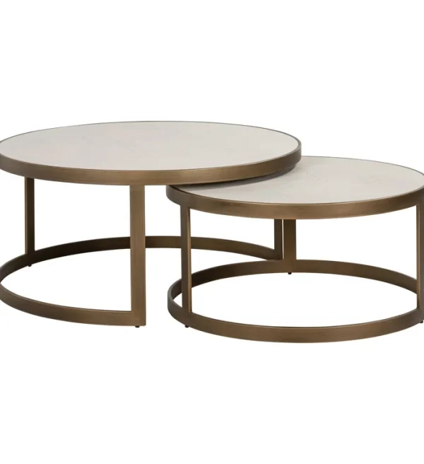 Richmond Interiors salontafel whitebone Brass set van 2 eiken