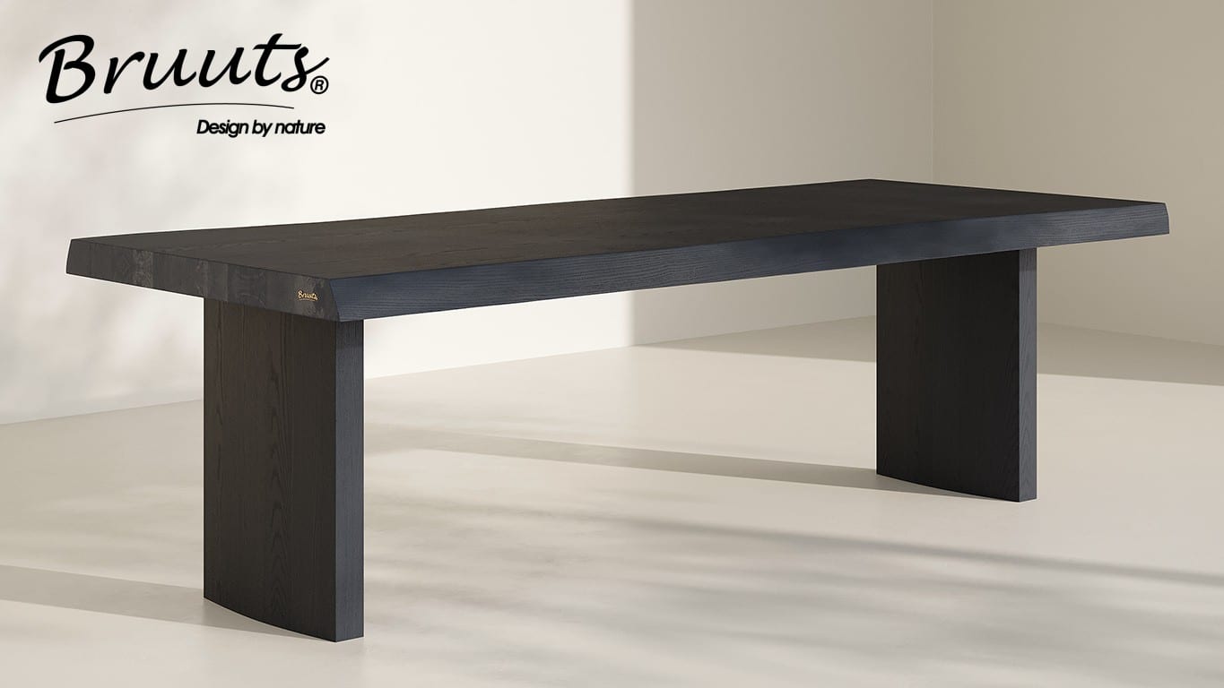 SHOWMODEL UrbanSofa Bruuts eettafel Rechthoek live edge 7.5 cm kolompoot hout recht 200 cm Acacia Zwart