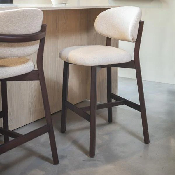 Eleonora barstoel Mikky taupe onderstel bruin