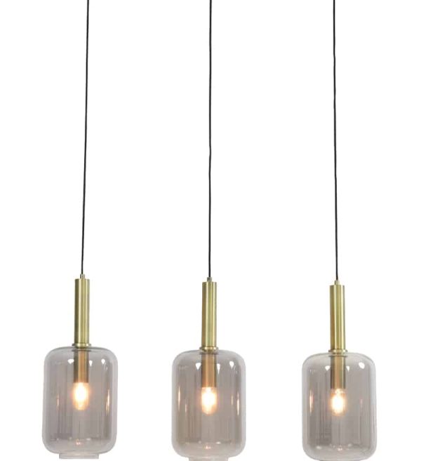 Light & Living hanglamp 3L 100x22x32 cm Lekar antiek brons+smoke glas