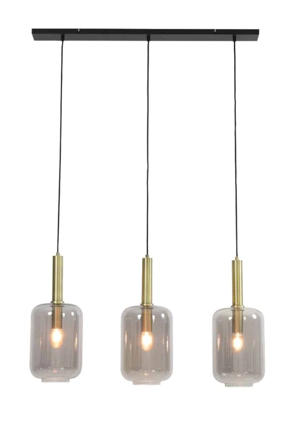 Light & Living hanglamp 3L 100x22x32 cm Lekar antiek brons+smoke glas
