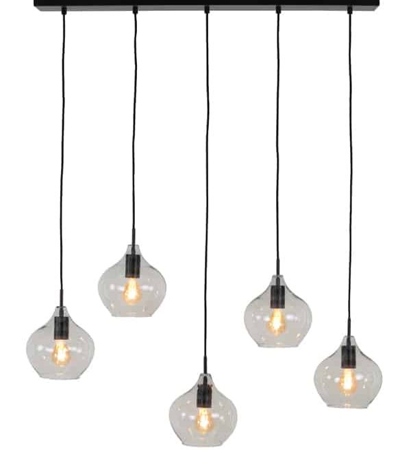 Light & Living hanglamp 5L 104x20x120 cm Rakel mat zwart+helder