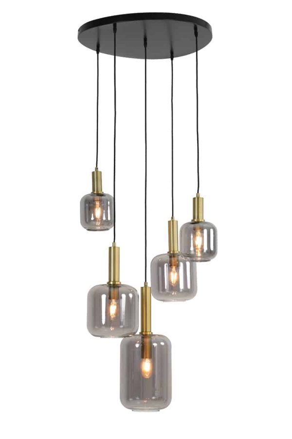 Light & Living hanglamp 5L Ø66x80 cm Lekar antiek brons+smoke glas