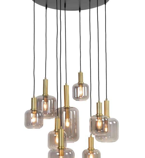 Light & Living hanglamp 9L Ø83,5x79,5 cm Lekar antiek brons+smoke glas