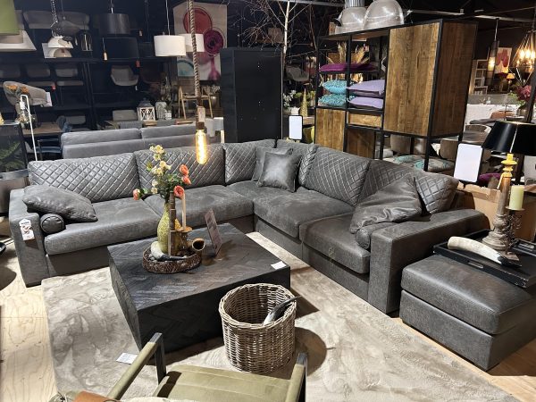 SHOWMODEL UrbanSofa hoekbank Giorno met hocker Gallardo Leder Dark Grey