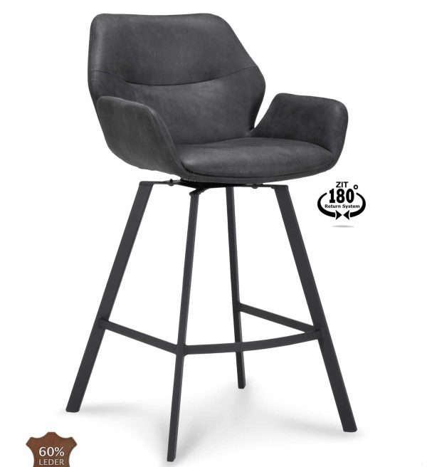 Barstoel Luton draaibaar met arm laag antraciet