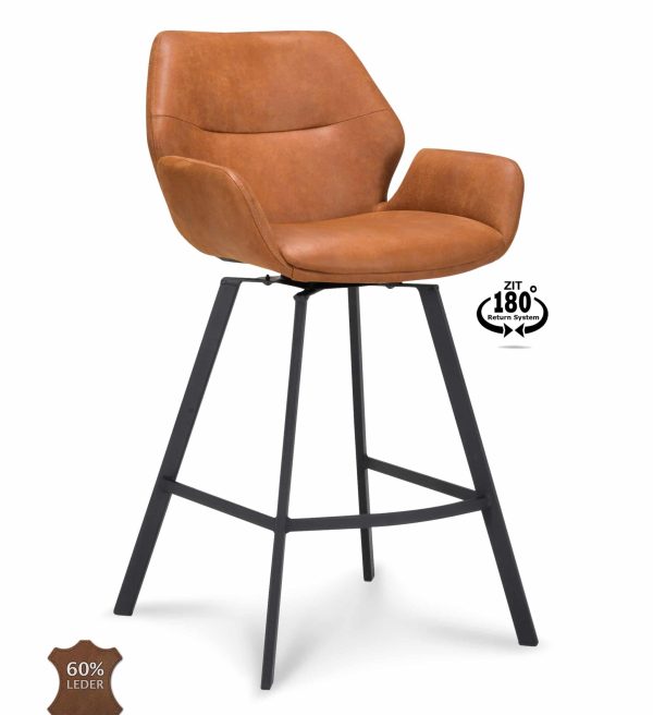 Barstoel Luton draaibaar met arm laag camel