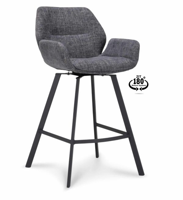 Barstoel Luton draaibaar met arm laag donkergrijs