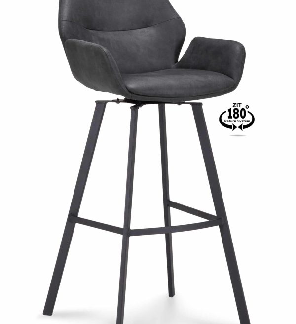 Barstoel Luton draaibaar met arm hoog antraciet