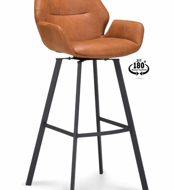 Barstoel Luton draaibaar met arm hoog camel