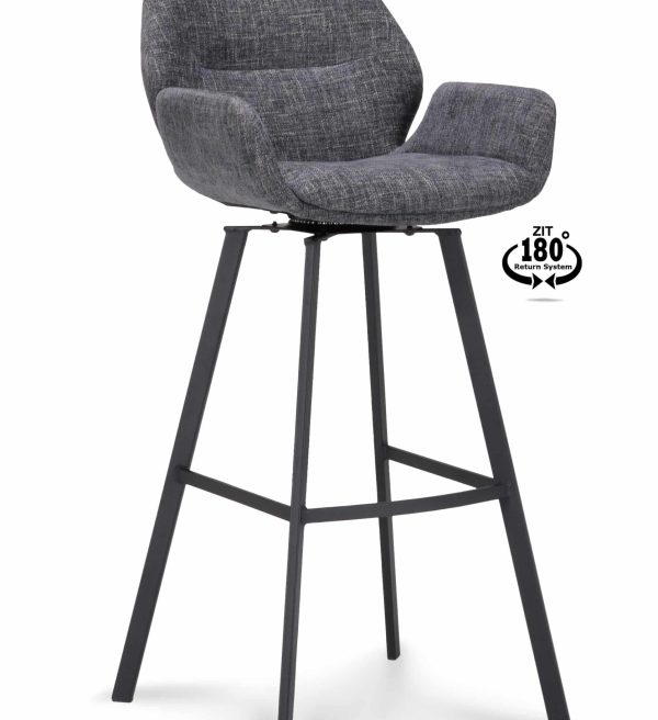 Barstoel Luton draaibaar met arm hoog donkergrijs