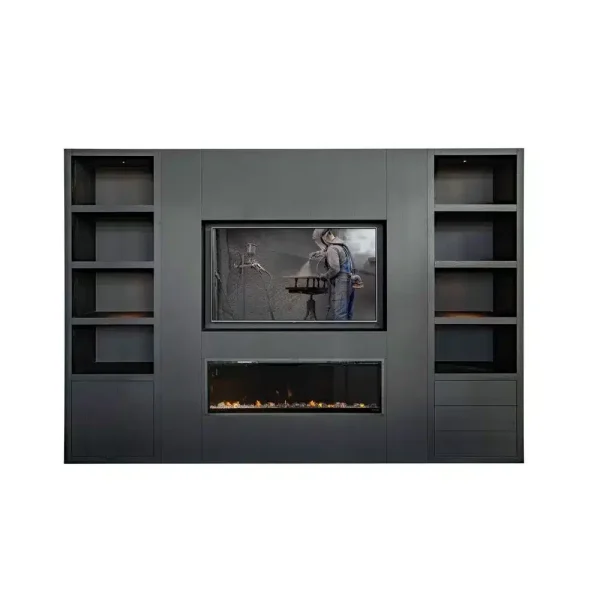 Van der Drift cinewall 65 inch Marque met open vak voor inbouwhaard type XXXI 215x40x230 cm eiken