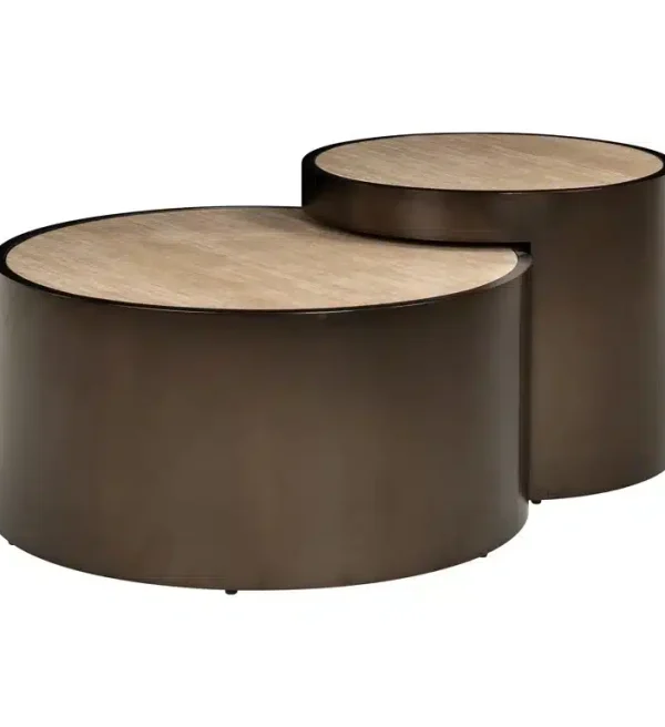 Richmond Interiors salontafel Ronson 119x119x38,5 cm imitatie travertin (Set van 2)