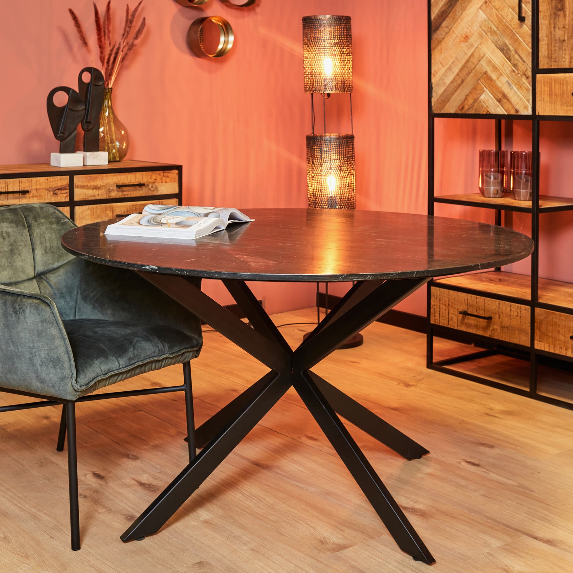 Starfurn Eettafel Lynn Black marble | 130 cm | Rond