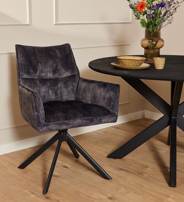 Starfurn Eetkamerstoel Dani Velvet | Antraciet | Met armleuning