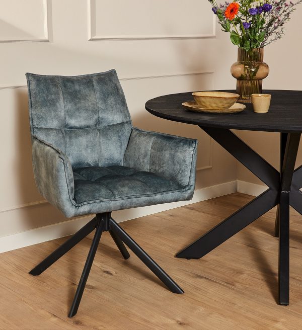 Starfurn Eetkamerstoel Dani Velvet | Blue | Met armleuning