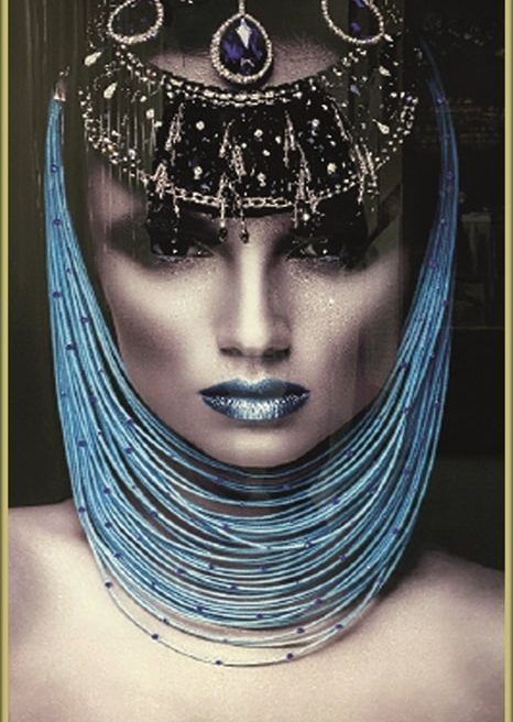 Schilderij Sapphire Queen GLB538 Glass Gold Frame+Stones