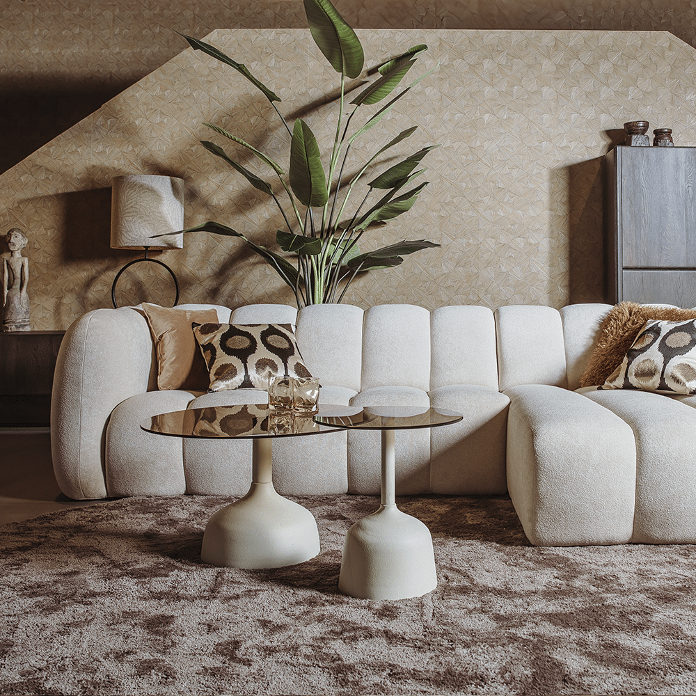 Tower Living salontafel Elba 70x70x40 cm rond glas gebroken wit