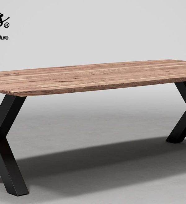 SHOWMODEL UrbanSofa Bruuts eettafel Eclipse verjongde rand X onderstel metaal 240 cm onbehandeld acacia