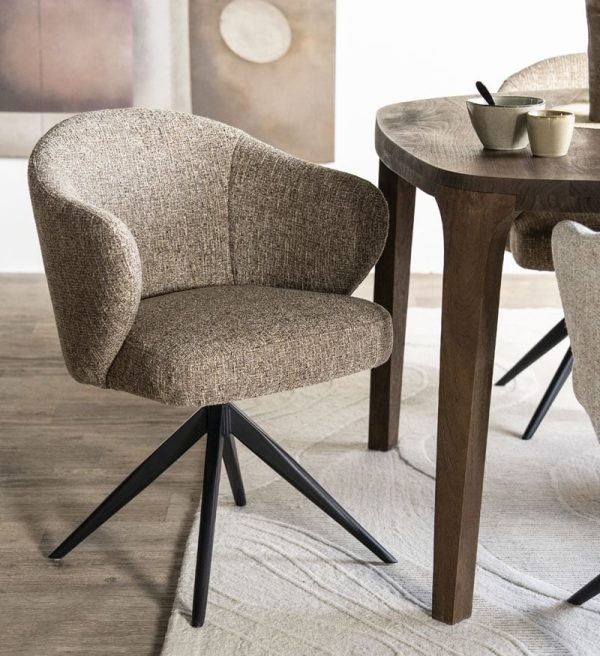 Eleonora Eetkamerstoel Connor draaibaar met arm bruin onderstel metaal