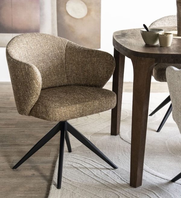 Eleonora Eetkamerstoel Connor draaibaar met arm mosterd onderstel metaal