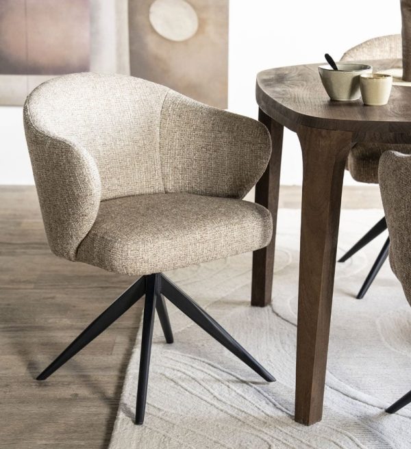 Eleonora Eetkamerstoel Connor draaibaar met arm taupe onderstel metaal