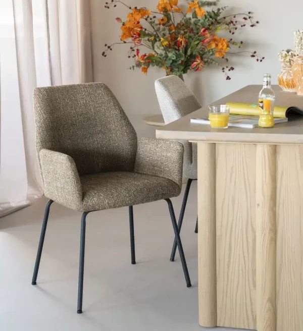 Eleonora eetkamerstoel Indy met arm mosterd