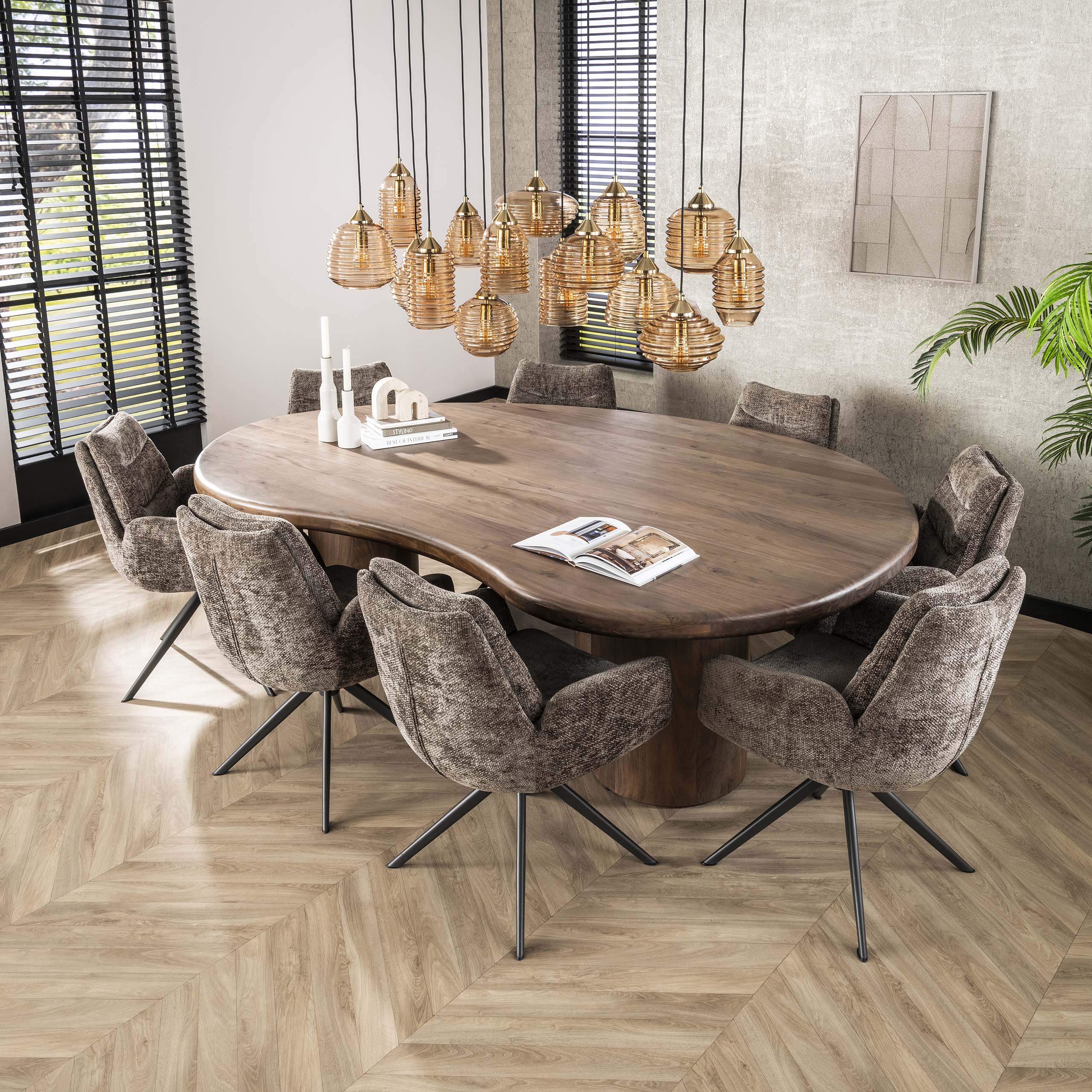 Eettafel Sculpture niervormig 244x165cm / Massief acacia bruin