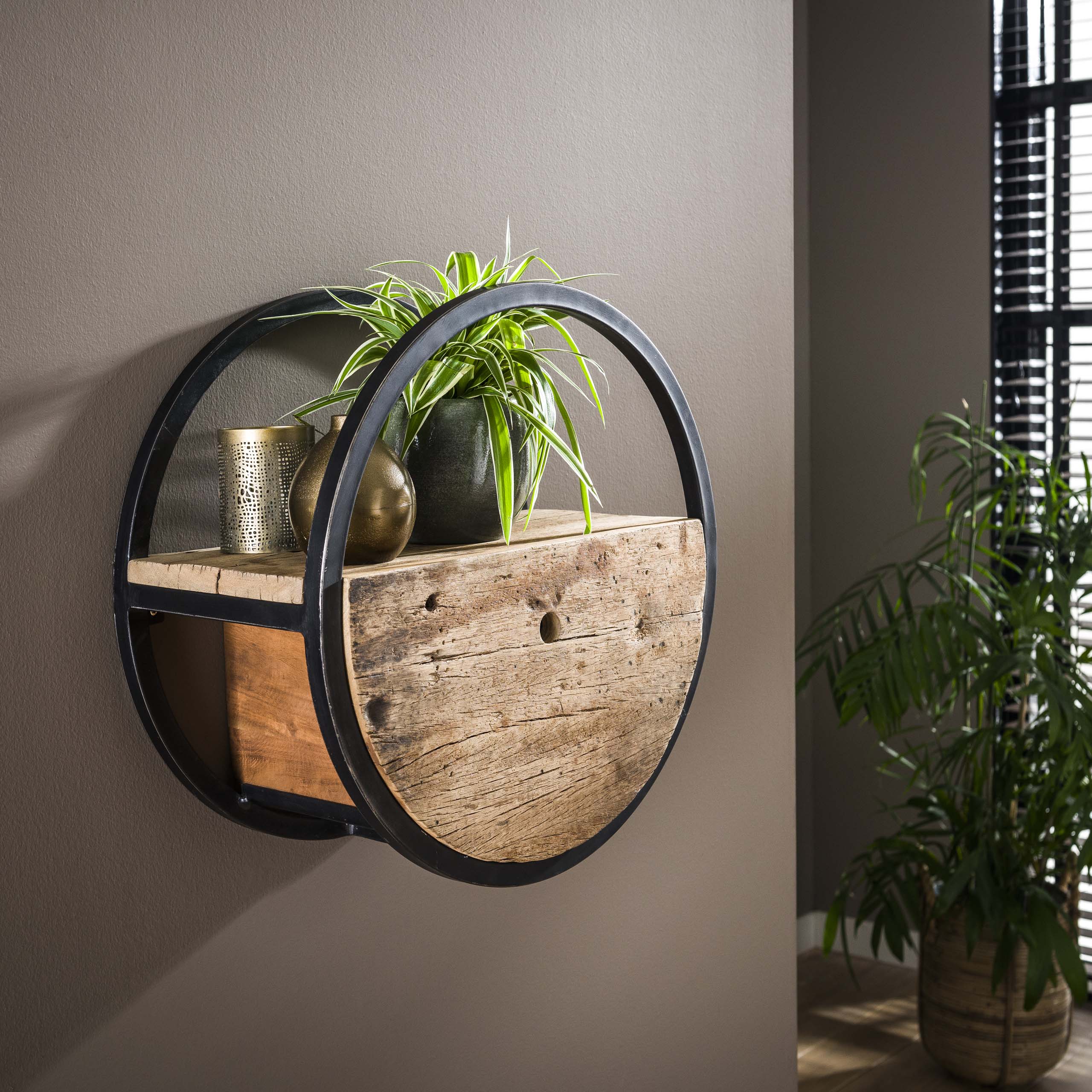 Wandschap Circular 1 lade Ø50cm / Robuust hardhout