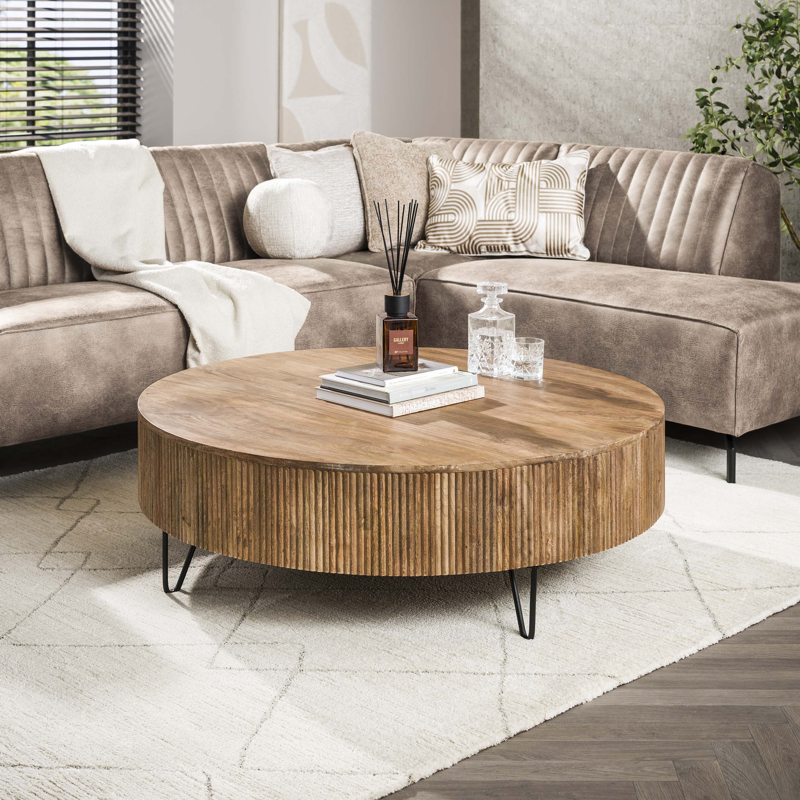 Salontafel Wave Ø120cm / Massief mango zand