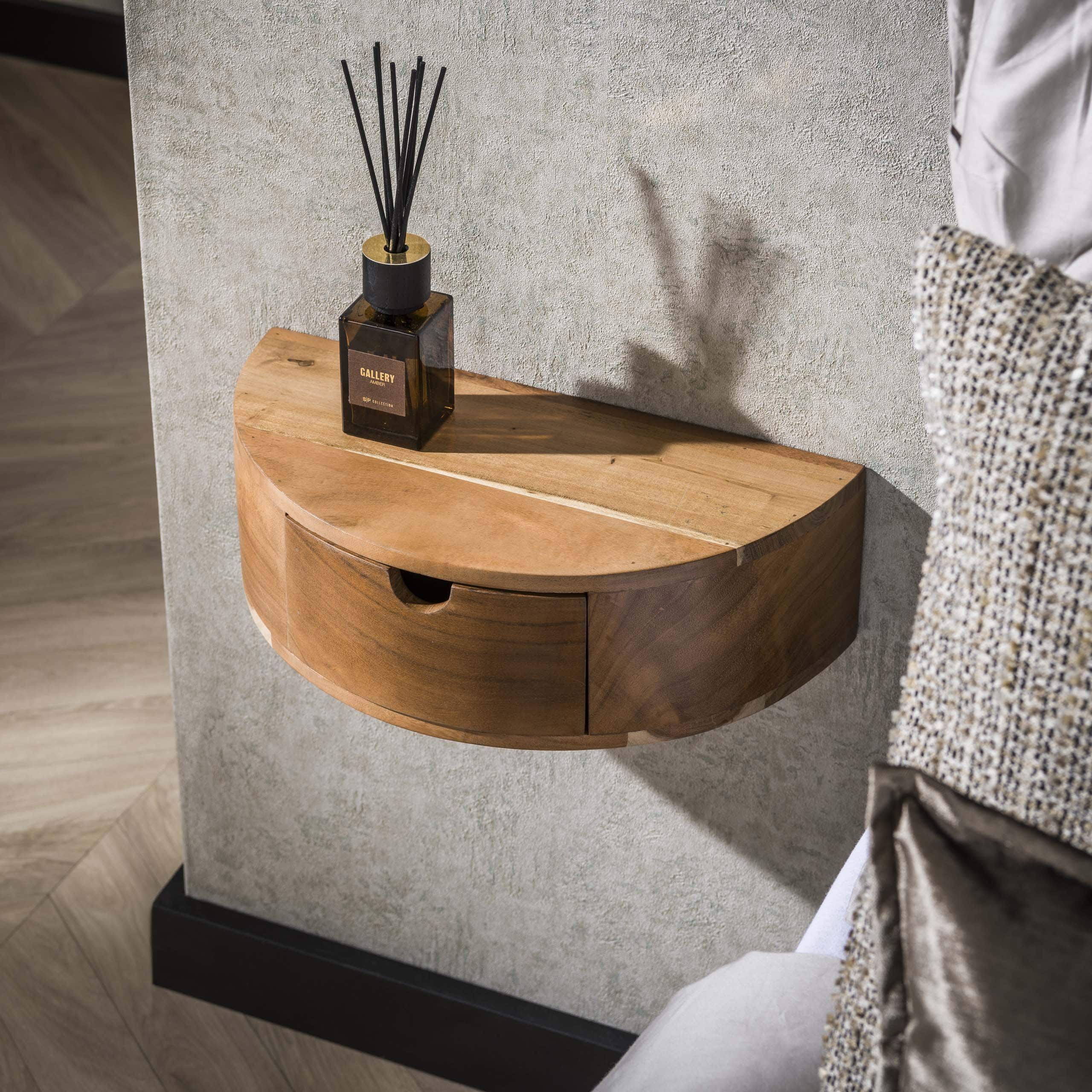 Nachtkastje Curve zwevend 1 lade / Massief acacia