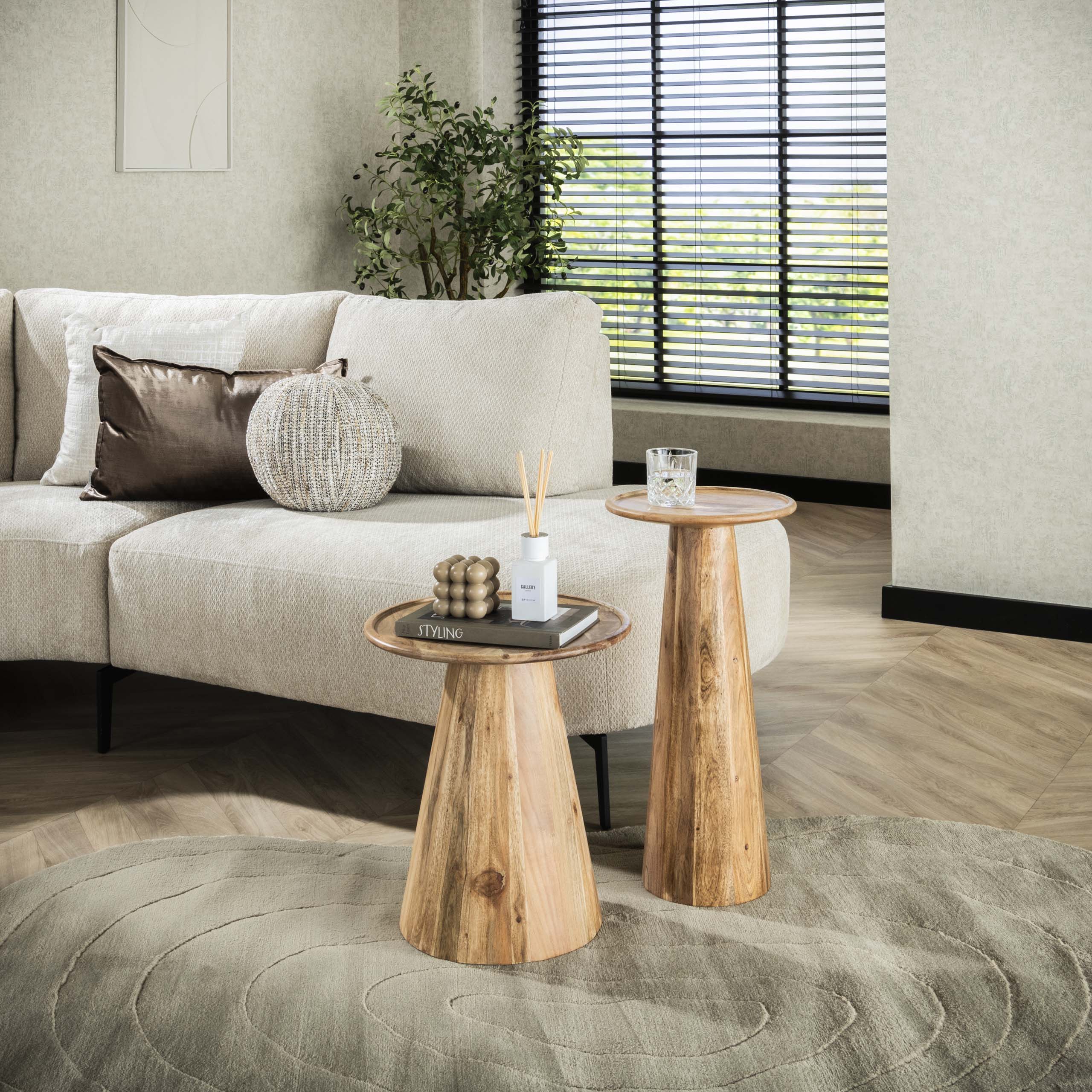 Bijzettafel Cone set van 2 / Massief acacia