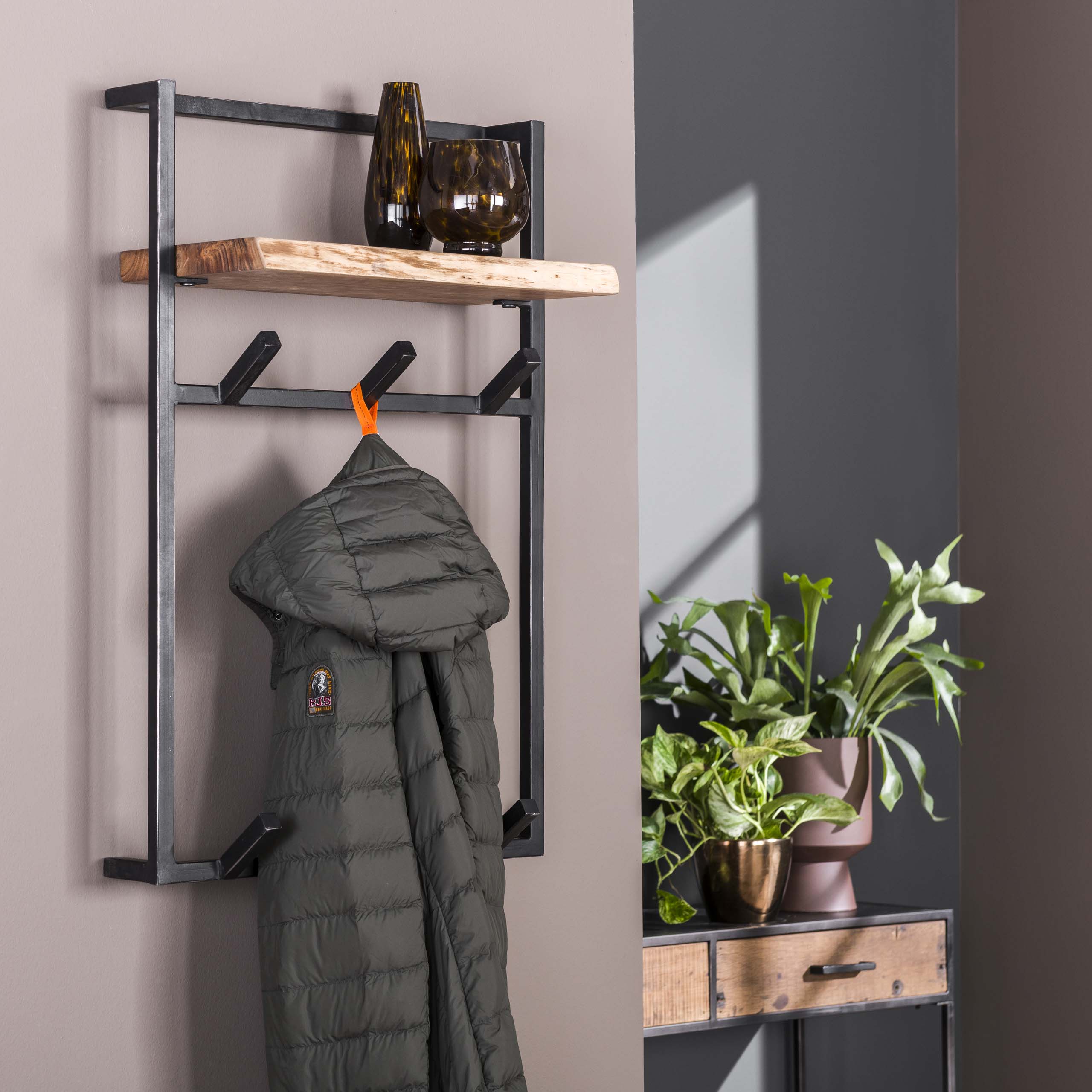 Kapstok Air Solid hoog hoedenplank 6 haken / Massief acacia