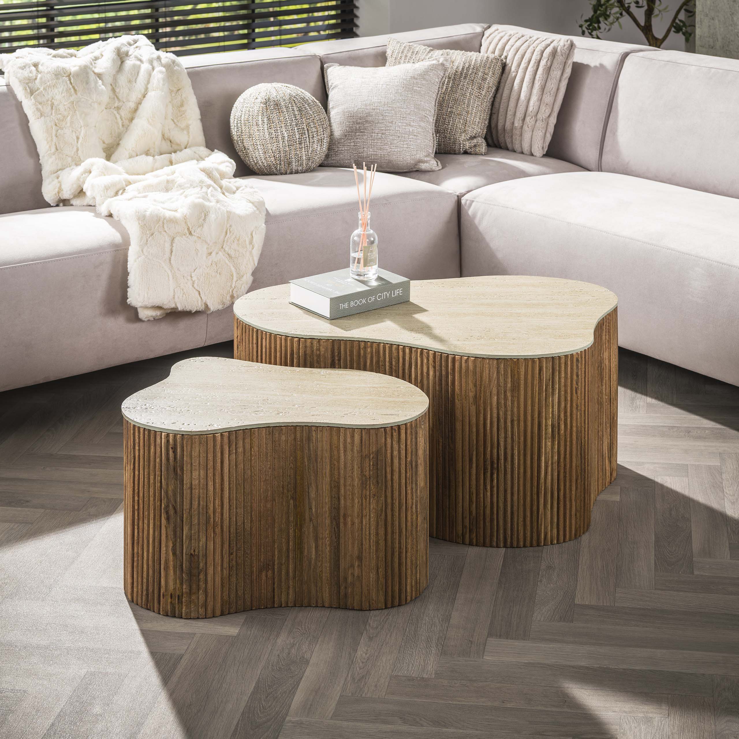 Salontafel Nuovo shamrock set van 2 / Massief mango zand