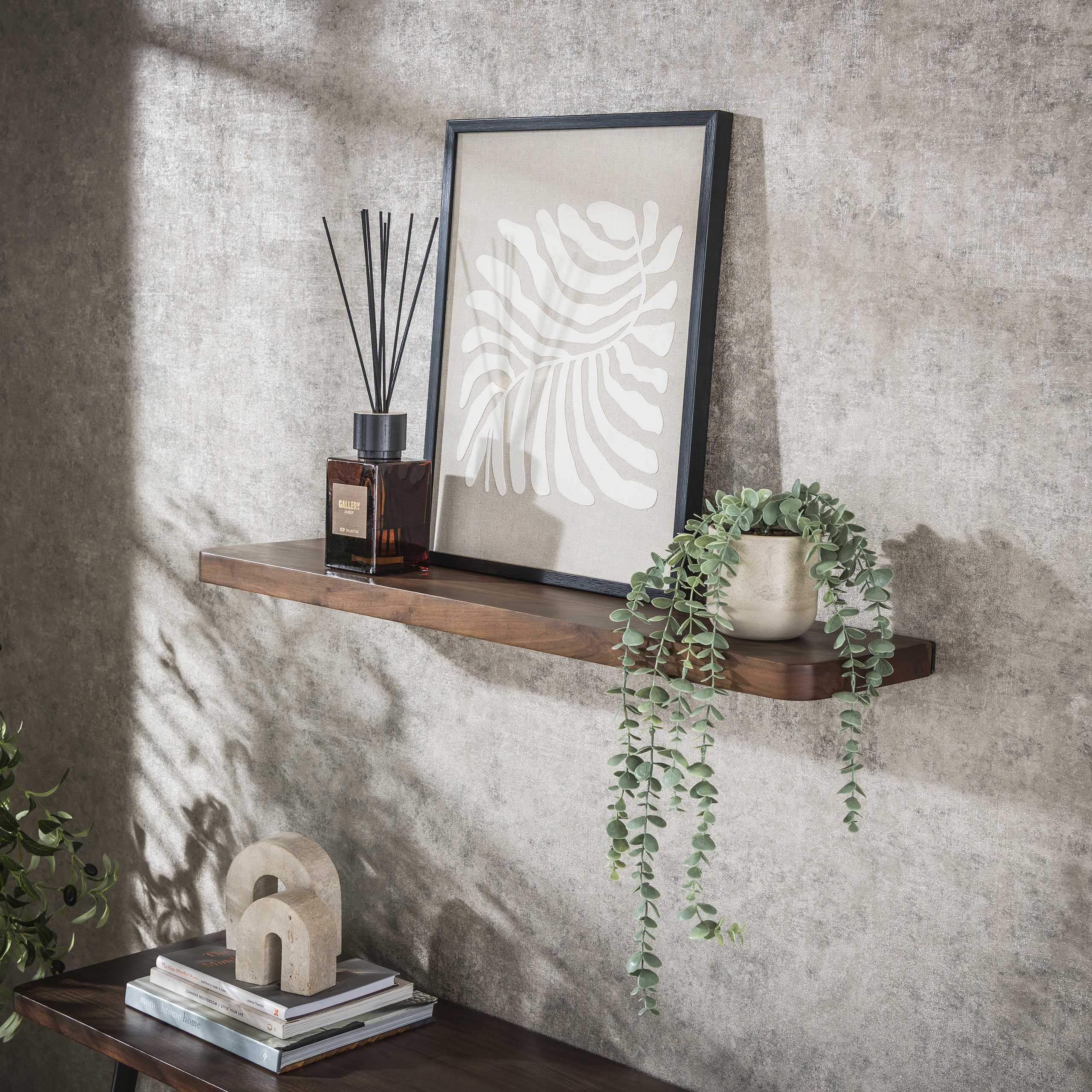 Wandplank Carve 90cm / Massief acacia bruin
