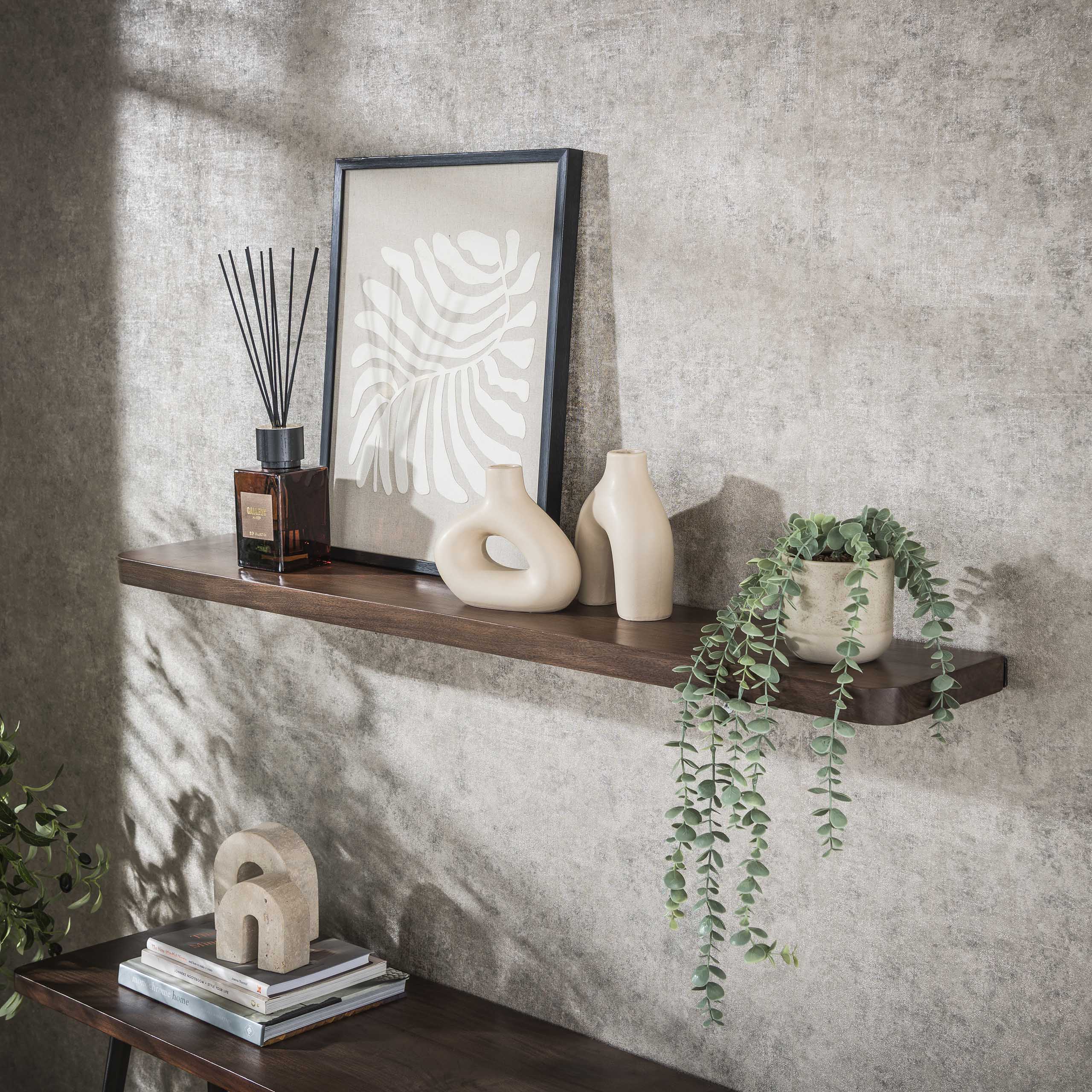 Wandplank Carve 120cm / Massief acacia bruin