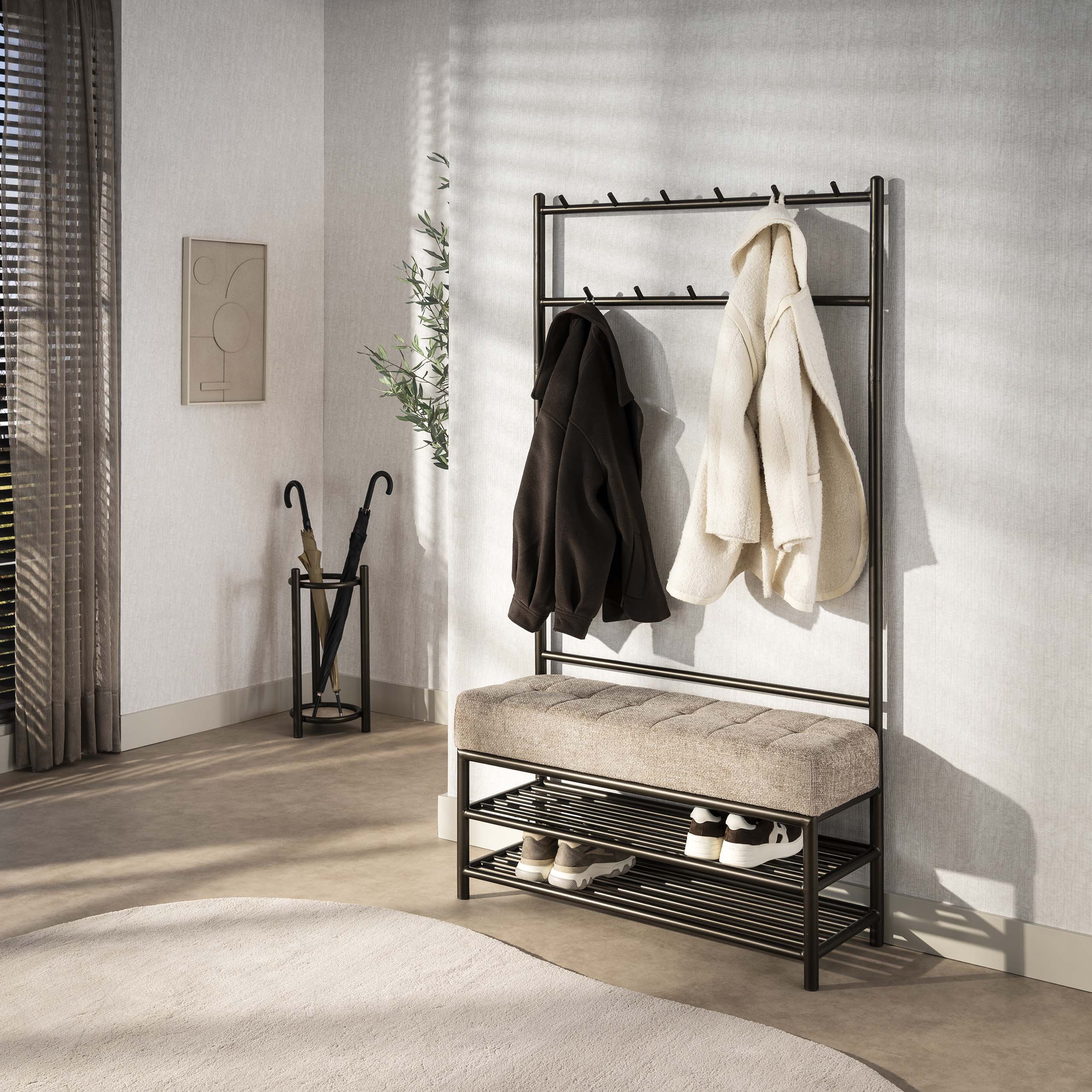 Garderobebank Luno 6+5 haken / Drift brown