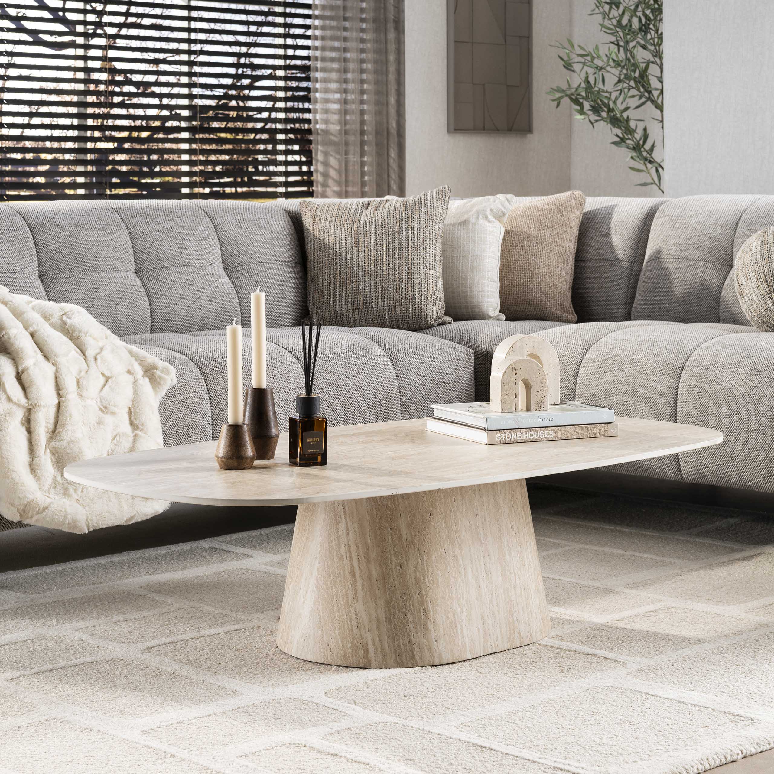 Salontafel Centro 135cm / Keramiek travertin