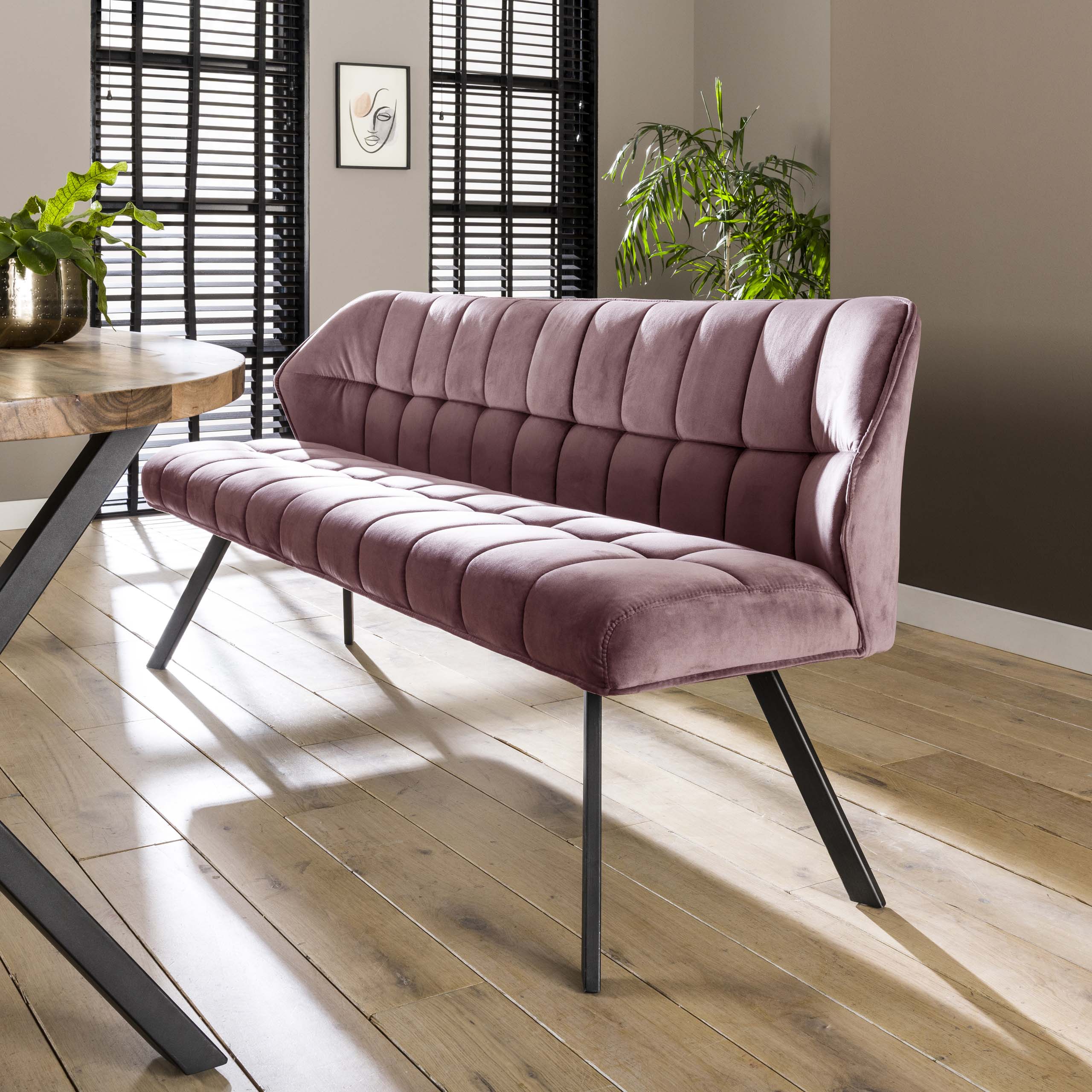 Eetkamerbank Raster / Velours roze