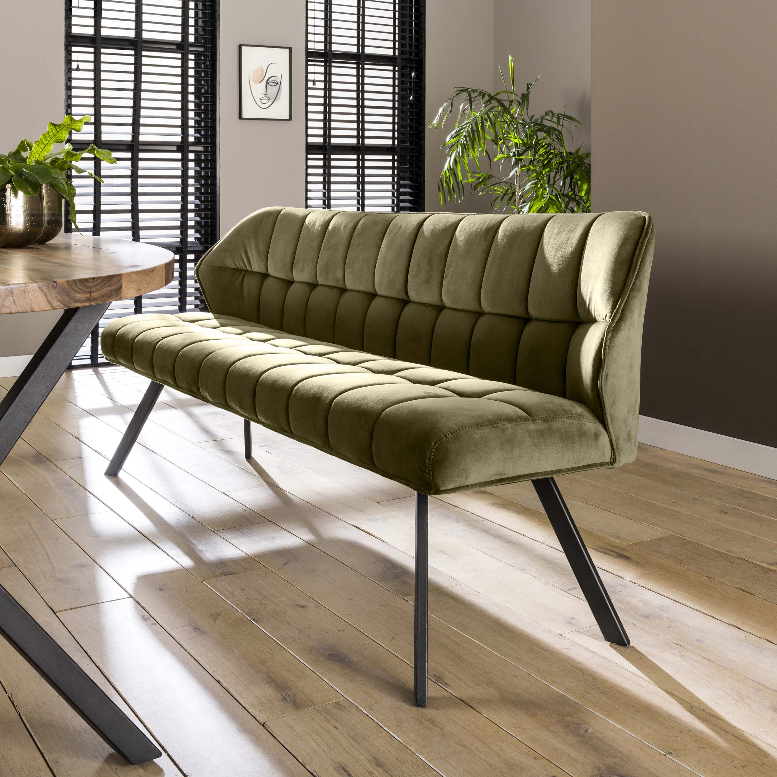 Eetkamerbank Raster / Velours groen
