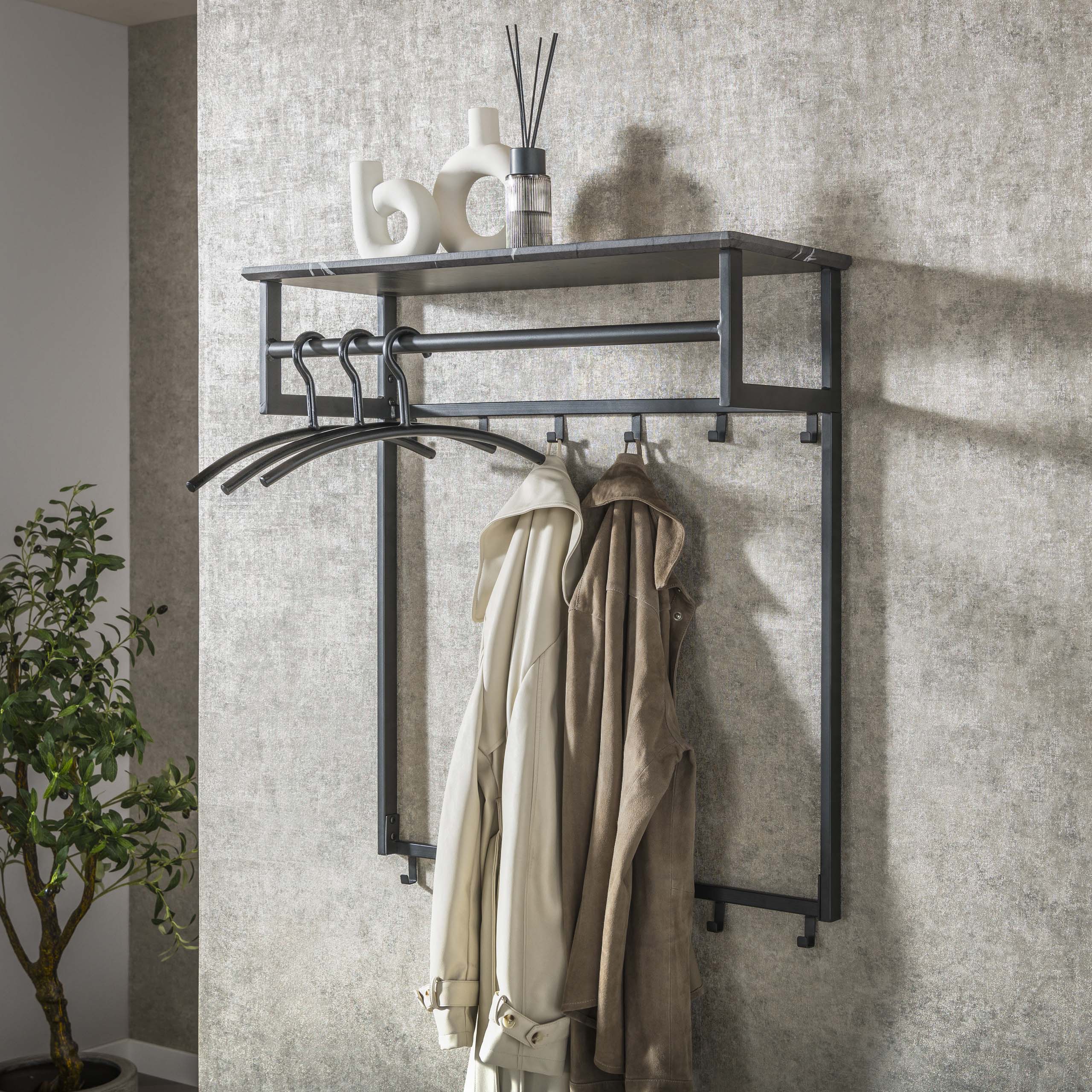 Kapstok Tenaro roede en hoedenplank 2x6 haken / 3D melamine graphite